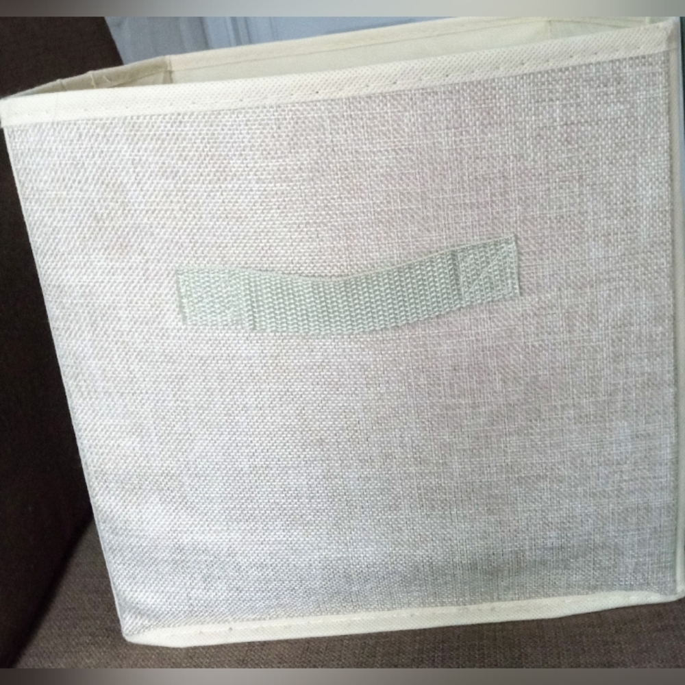 2/$10 Neutral Beige Weave Front Fabric Collapsible Storage Bin - Picture 4 of 9